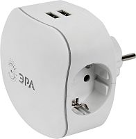 Разветвитель (Тройник) с заземлением ЭРА SP-3e-2USB-2A 3-м+2xUSB тип A+A 2100мА белый картинка 